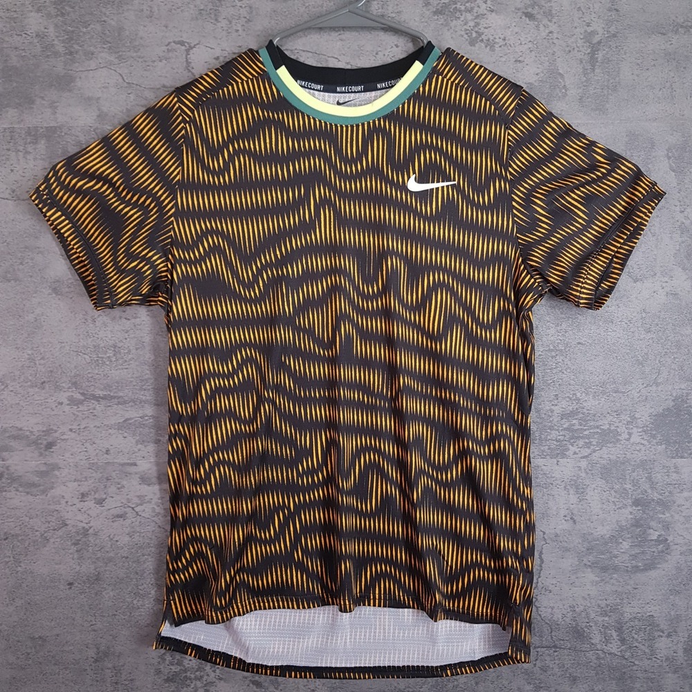NIKE Court Advantage Dri Fit Tennis Shirt Mens SMALL Black Yellow Alcaraz Nadal